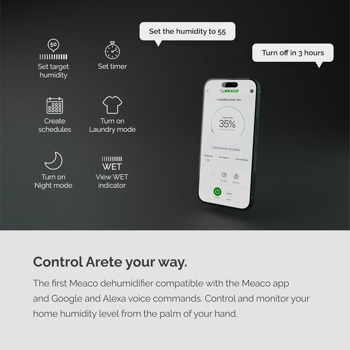 MeacoDry Arete® Two 20L Dual Dehumidifier and HEPA Air Purifier – Wi-Fi Enabled, Quiet, and Energy Efficient