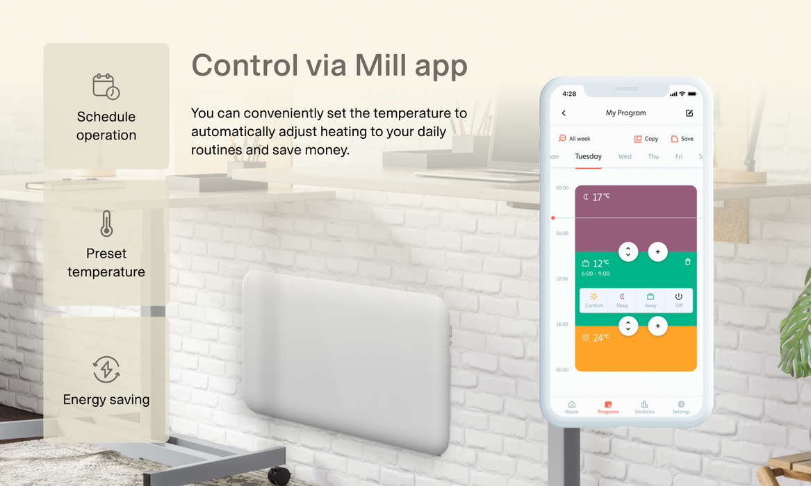 Mill Invisible WiFi Panel and Portable Heater 1500W